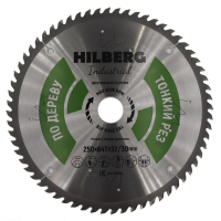 Диск пильный Hilberg Industrial Дерево тонкий рез 250*32/30*64Т HWT259_0