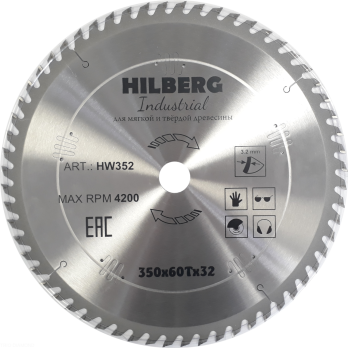 Диск пильный Hilberg Industrial Дерево 350*32*60Т HW352