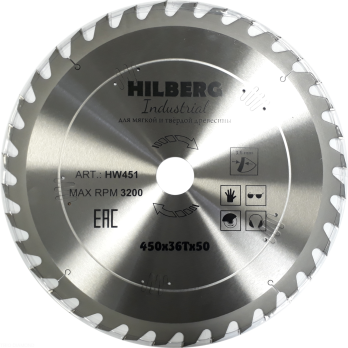 Диск пильный Hilberg Industrial Дерево 450*50*36Т HW451