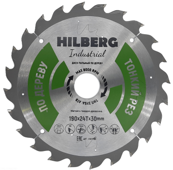 Диск пильный Hilberg Industrial Дерево тонкий рез 190*30*24Т HWT190